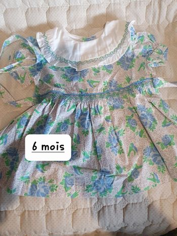Robe à smocks fleurs et Oiseaux