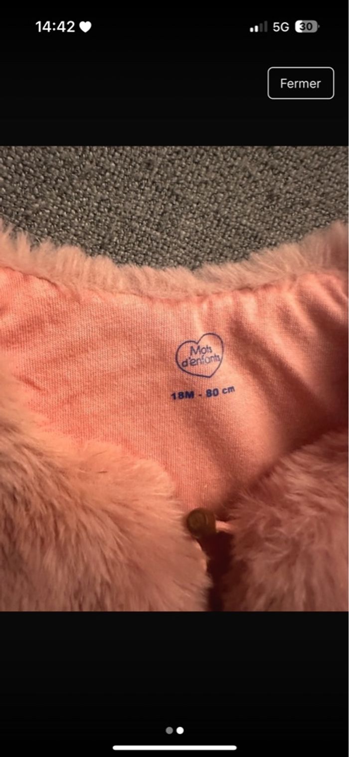 Gilet fourrure chaud rose 18 mois