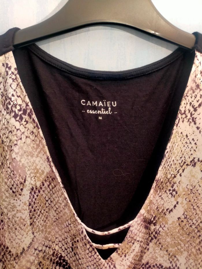 Haut argenté et noir à manches courtes camaïeu taille M - photo numéro 2
