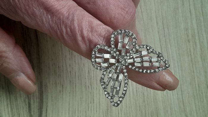 Bague grand papillon, strass, argenté, taille réglable - photo numéro 5