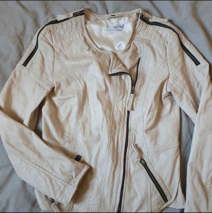 Veste en cuir 34 AJC couleur crème - photo numéro 4