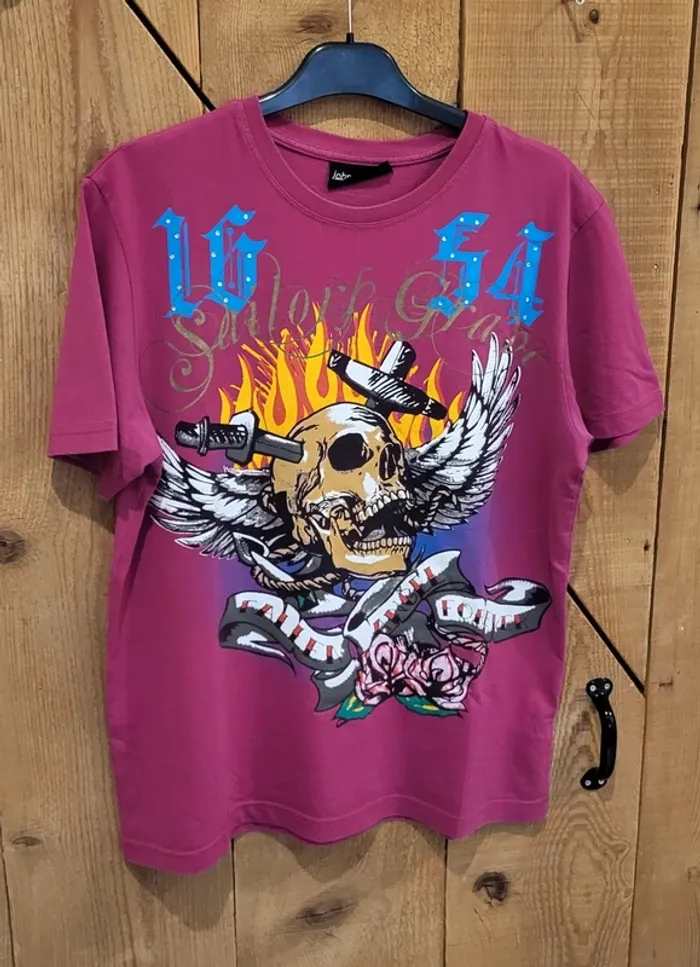 T-shirt vintage rock skull flamme violet - John Devin - style oversize femme -Très bon état - photo numéro 2