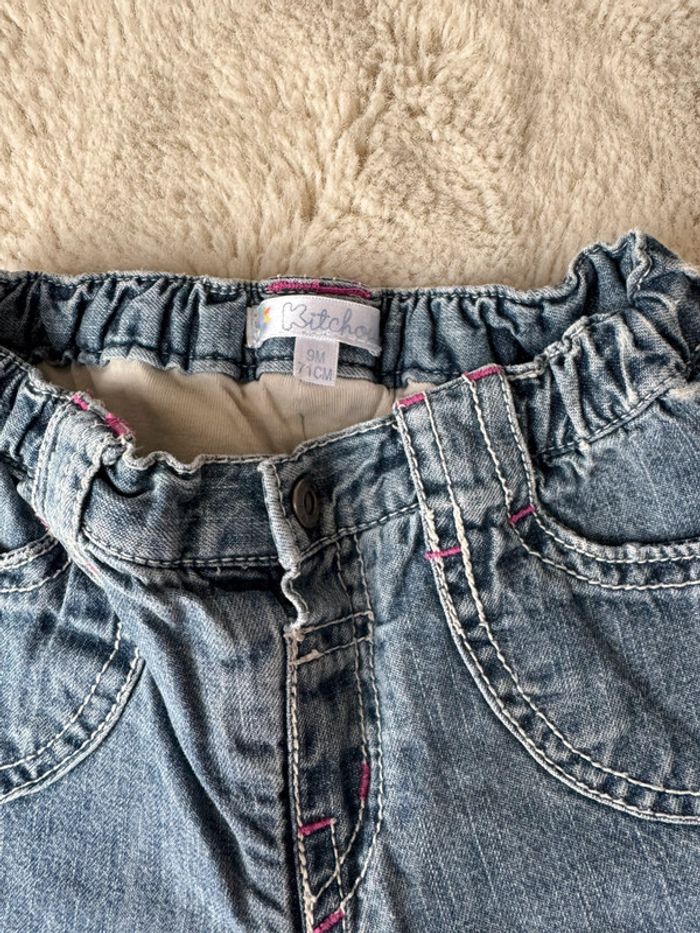 👖 lot jeans pantalons - bébé fille- baby girl - 9 mois- kitchoun très bon état - photo numéro 3