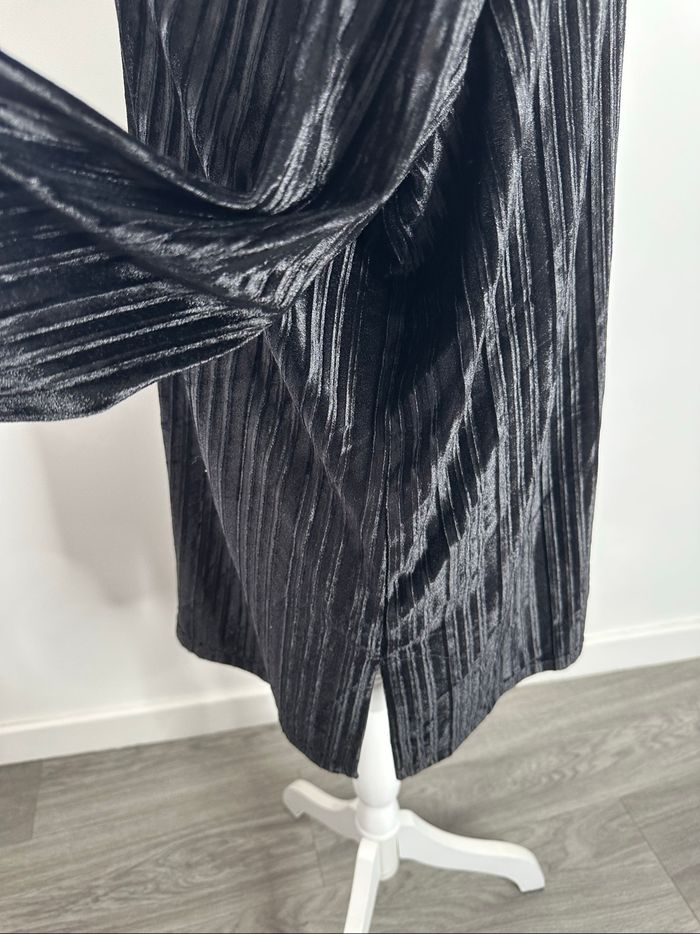 Blouse satinée noire velours côtelé Vintage T54 7XL - photo numéro 5
