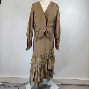Ensemble tailleur jupe longue à volants Vert irisé violet - Florence Korn pour ECRU - Taille 46 A053
