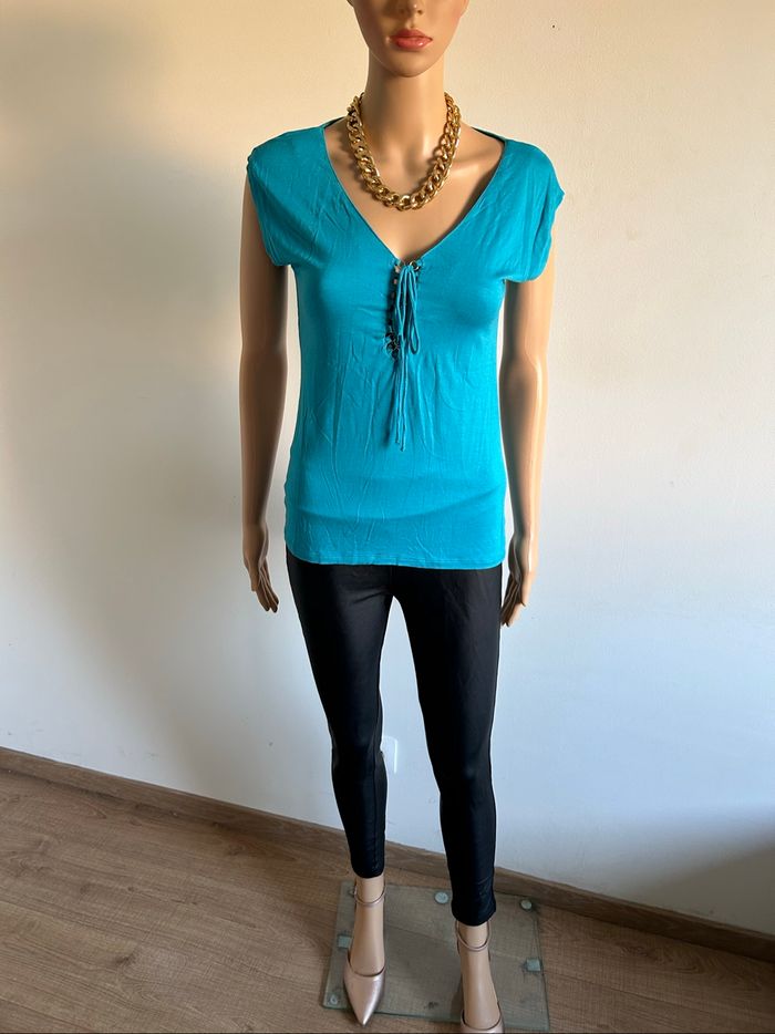 Teeshirt turquoise à manches courtes Morgan taille M TBE - photo numéro 3