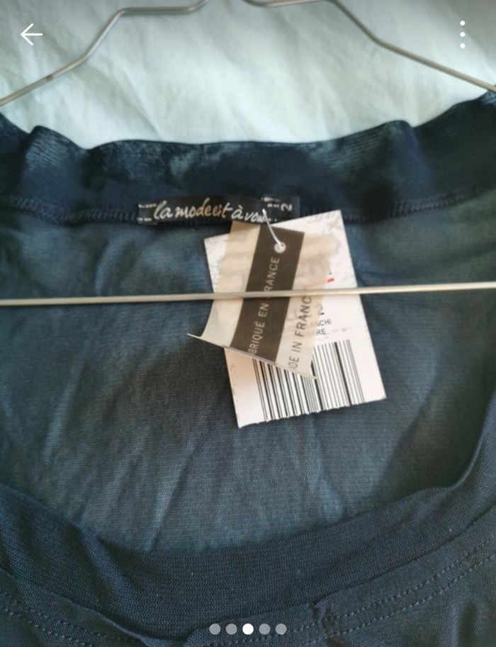 Haut résille manches courtes bleu foncé - photo numéro 3