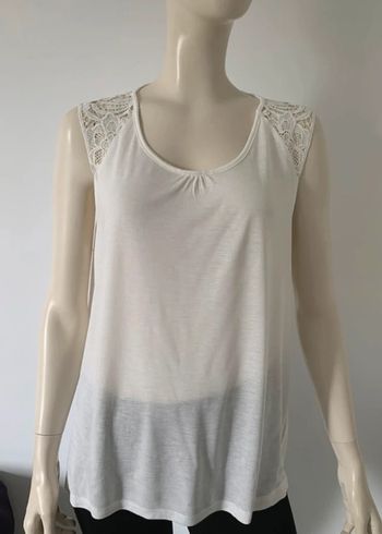 Top débardeur teeshirt blanc brodé blanc taille L ou 40/42