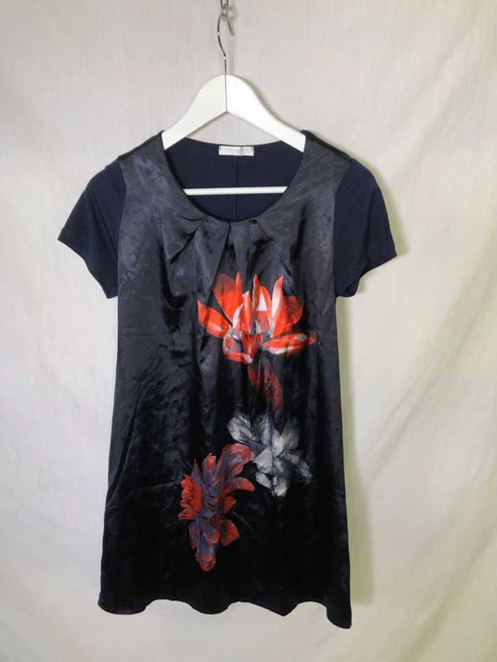 Tunique satinée Promod bleu marine motifs fleurs taille M / 38 40 très bon état - photo numéro 9