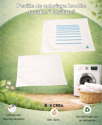 Recharge feuille de coloriage brodée lavable "Ecriture"