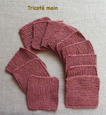 Lot de 12 lingettes débarbouillettes zéro déchet - 100 % coton - Tricoté main