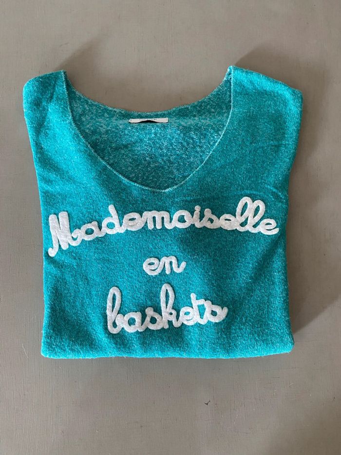 Pull manche longue turquoise Mademoiselle en baskets Ineo Couture taille M/L - photo numéro 19