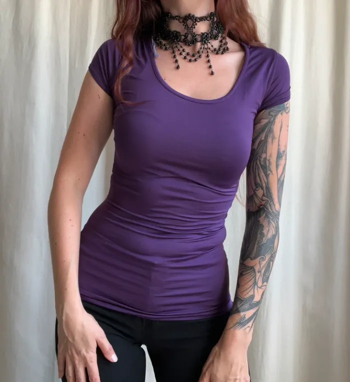 Top vintage lacets corset dos nu violet Dark Coquette - Taille XS/S - photo numéro 2