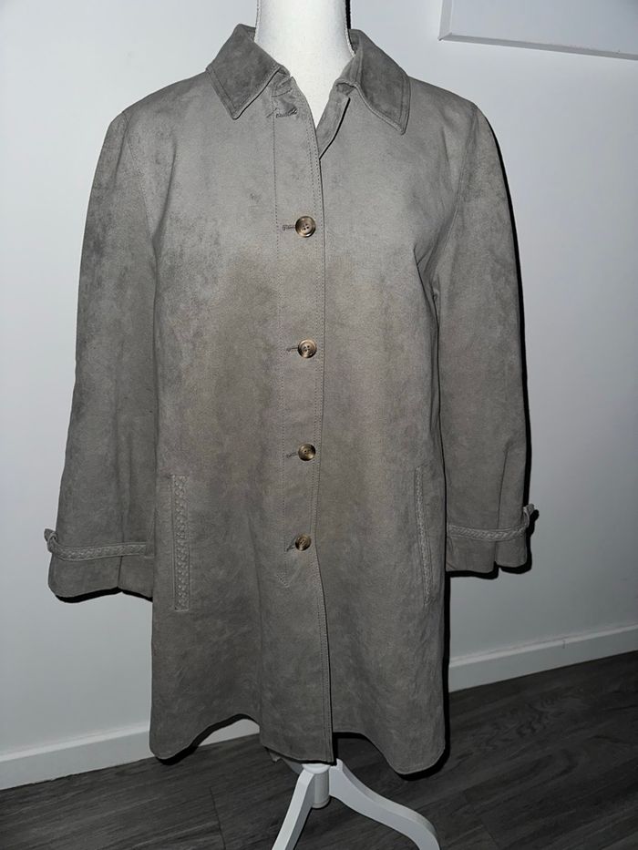 Manteau suédine gris détails tressés Vintage T42 XL
