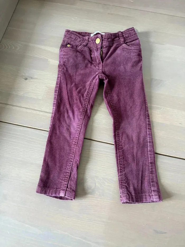 Pantalon Fille Gemo en Velours Côtelé Violet - Très Bon État - Taille 2 Ans