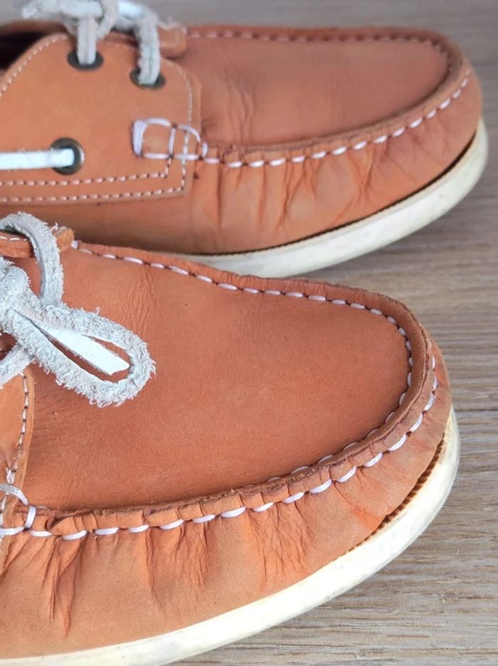 Chaussures bateau camel blanc cuir / Beverley - 40 - photo numéro 8
