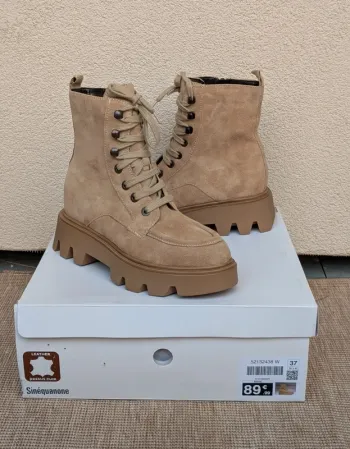 Bottines Sinequanone cuir effet daim beige - Taille 37 - Neuves