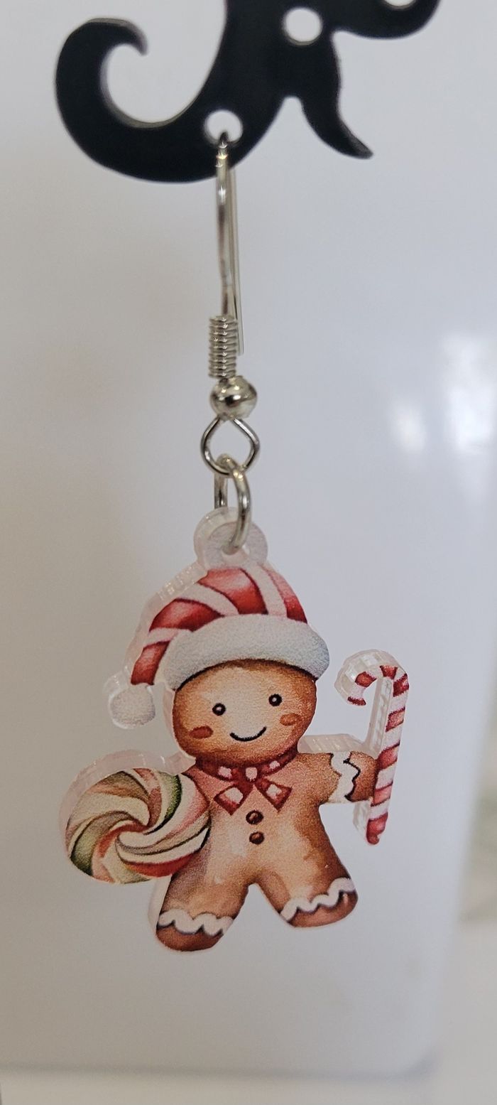 boucles d'oreilles ginger bread bonhomme pain d'epices sucre d'orge ! NEUVE ! - photo numéro 2