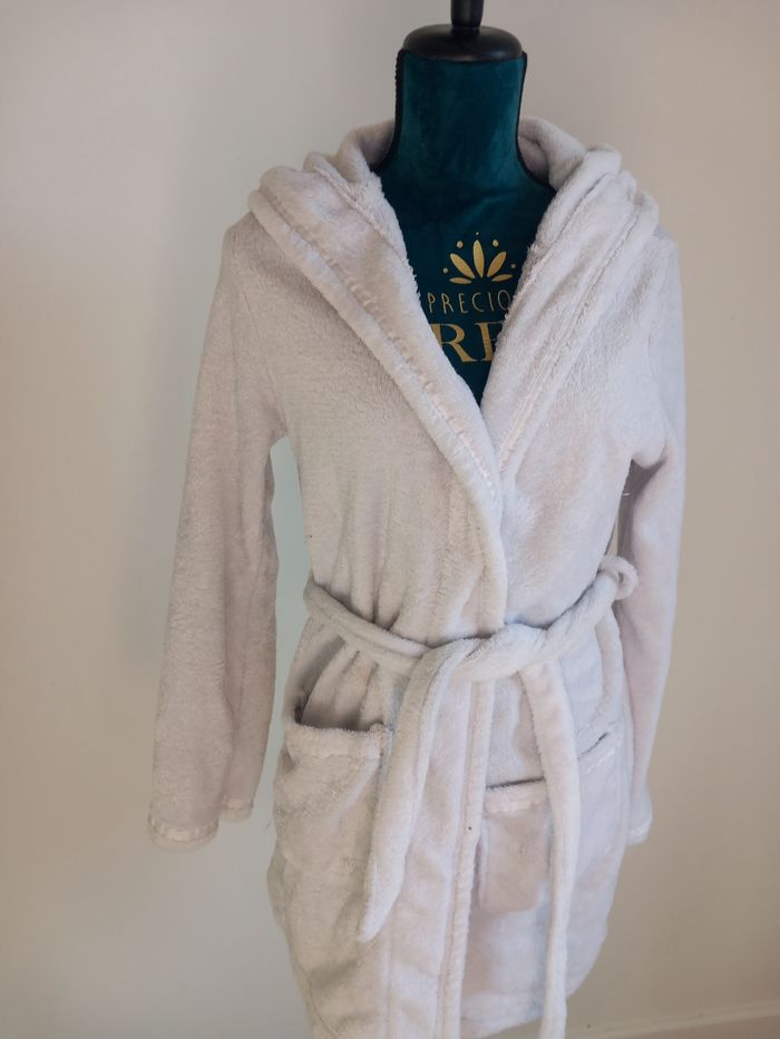 Peignoir peluche blanc avec capuche - photo numéro 2