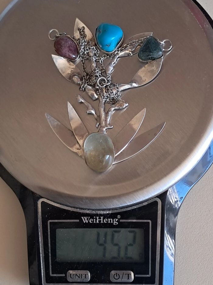 Grand pendentif pectoral argent et pierres polies - photo numéro 7