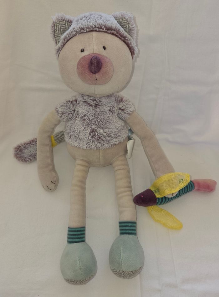 Doudou peluche chat Chamalo 38 cm avec son poisson - Les pachats - Moulin Roty