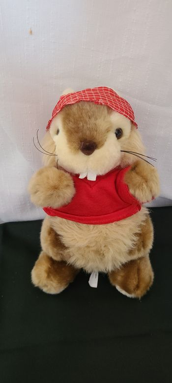 doudou marmotte pull rouge