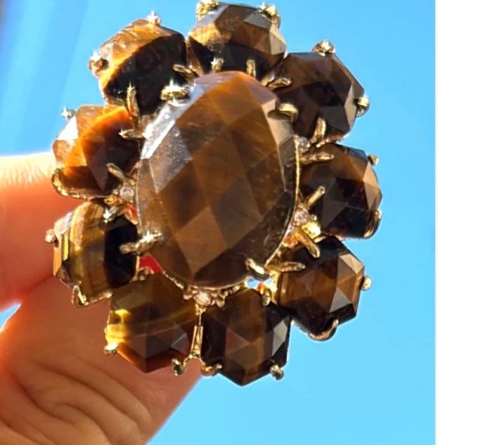 Bague XXL ’ réglable acier inoxydable or pierres véritables œil de tigre de qualité  habaha Paris - photo numéro 6