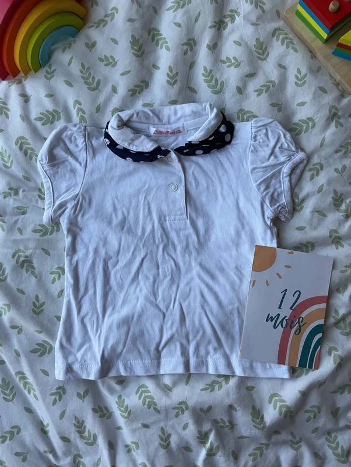 polo manches courtes blanc col marine little girls 12 mois - photo numéro 2