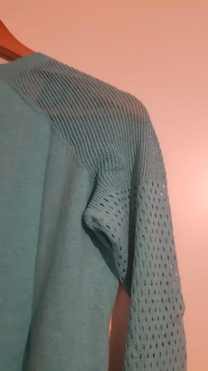 Pull turquoise IKKS manches ajourées - photo numéro 7