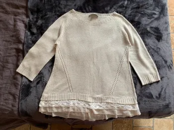 Pull crème en maille La Fée Maraboutée taille 2