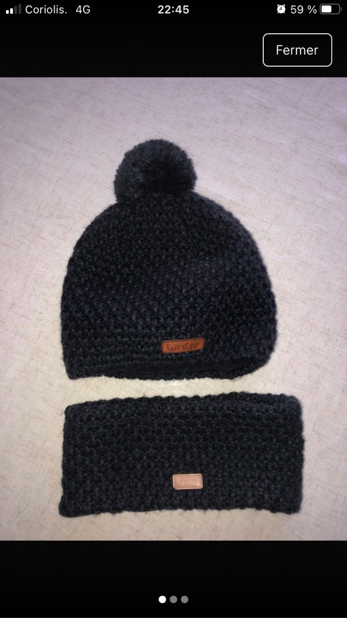 Bonnet + bandeau gris foncé