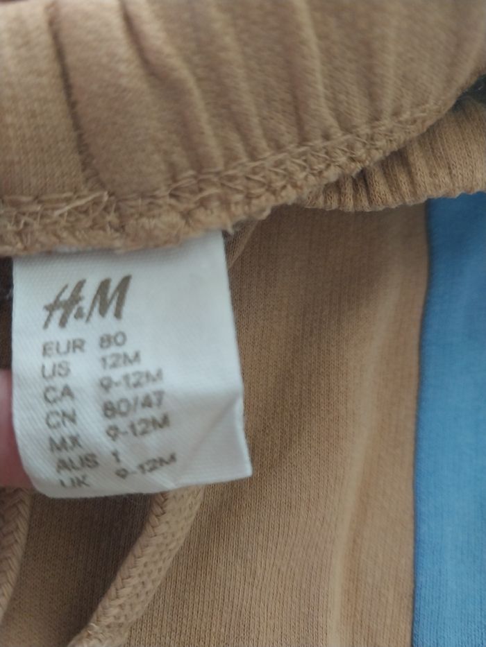 Jogging bébé H&M 9-12 mois 80 cm beige bleu blanc pantalon molleton garçon - photo numéro 2