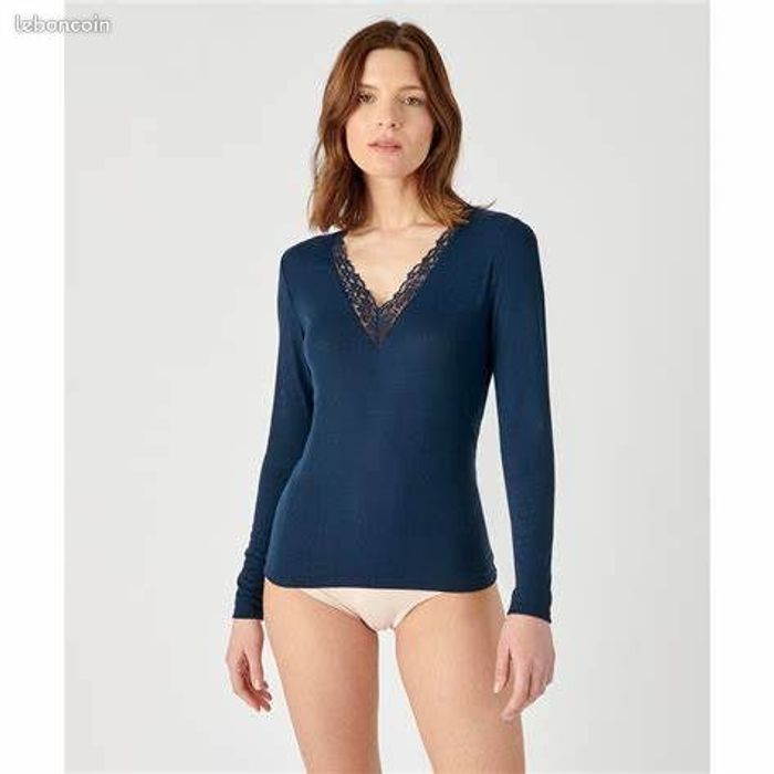 Tee-shirt manches longues Thermolactyl Sensitive, finition dentelle – Damart – taille 46-48 L
