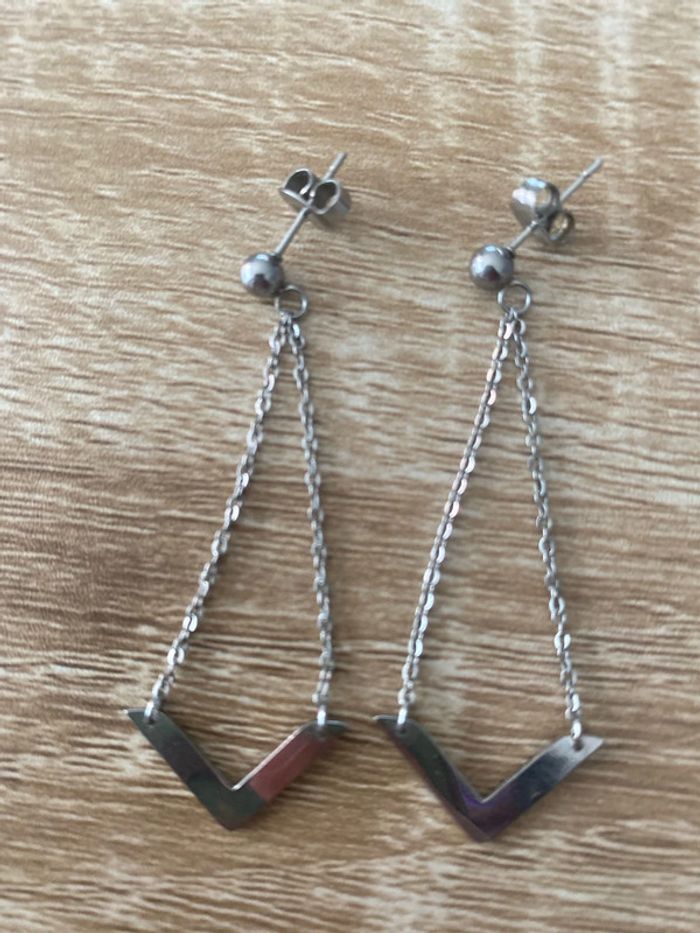 Boucles d oreilles argentées zag neuve - photo numéro 2