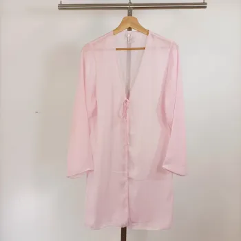 Déshabillé en mousseline rose poudré transparent - kimono d'intérieur taille unique - Feminissime
