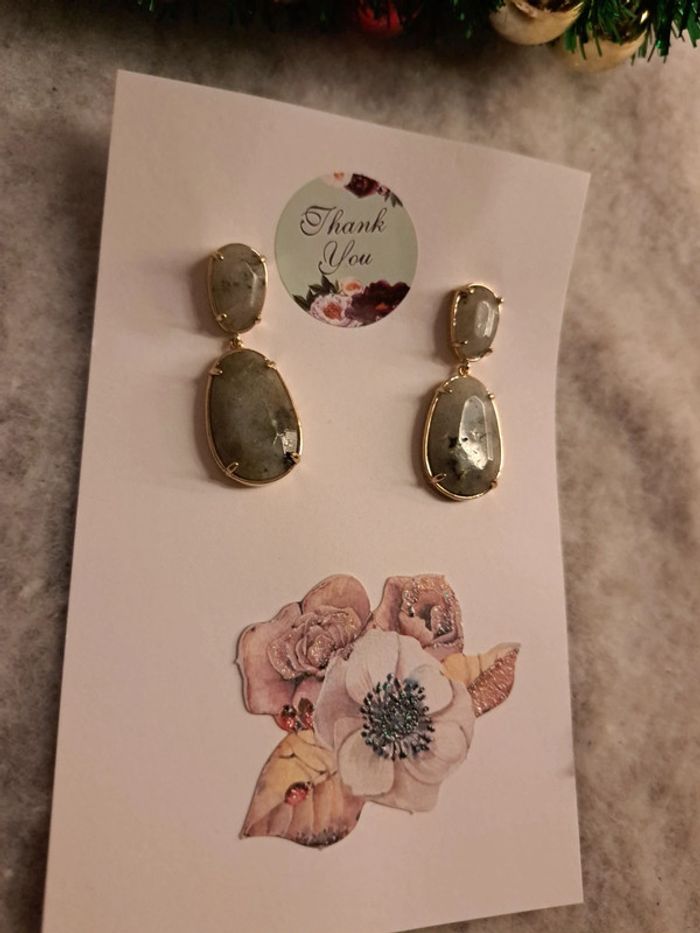 Boucles d'oreilles pendante grise et doré - photo numéro 6