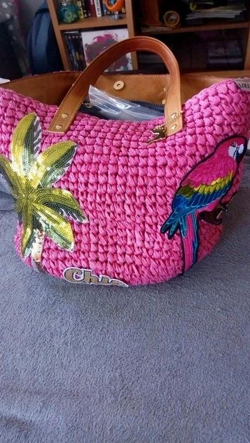 Sac d'été en paille rose lollipops