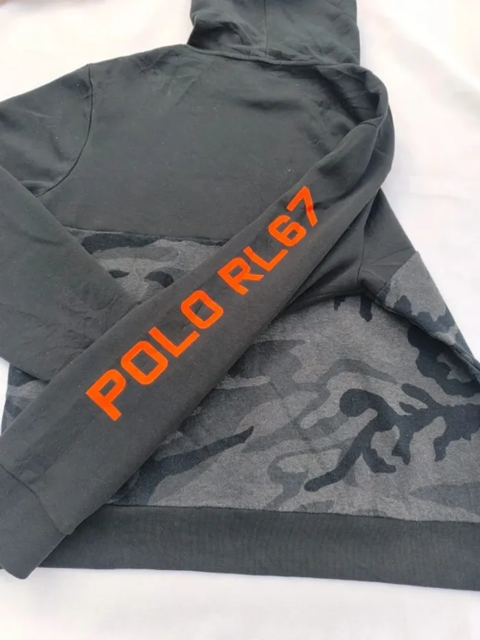 Sweat capuche homme noir logo orange imprimé militaire Ralph Lauren taille L G - bouloches - photo numéro 7