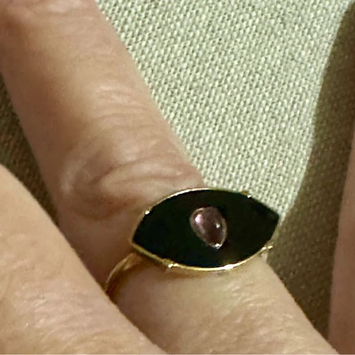 Bague en forme d’œil réglable résine noire perle goutte rise acier inoxydable or - photo numéro 5