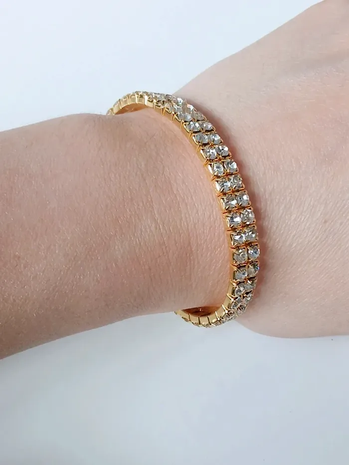 Bracelet double rang doré brillant – strass étincelants  tendance chic - photo numéro 2