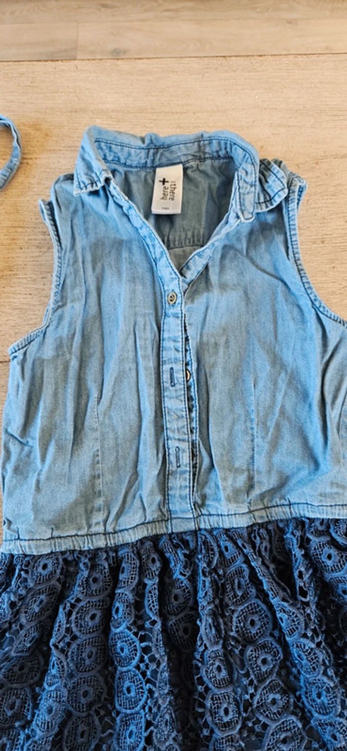 Robe courte sans manche, jean s et broderie,There Here, C&A, taille 10 ans, nickel - photo numéro 5