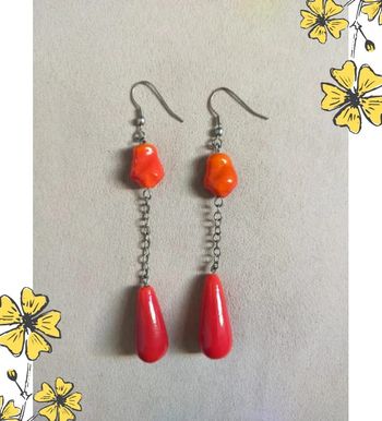 Boucles d’oreilles longues rouges & orange - Collection Terres d’Ailleurs