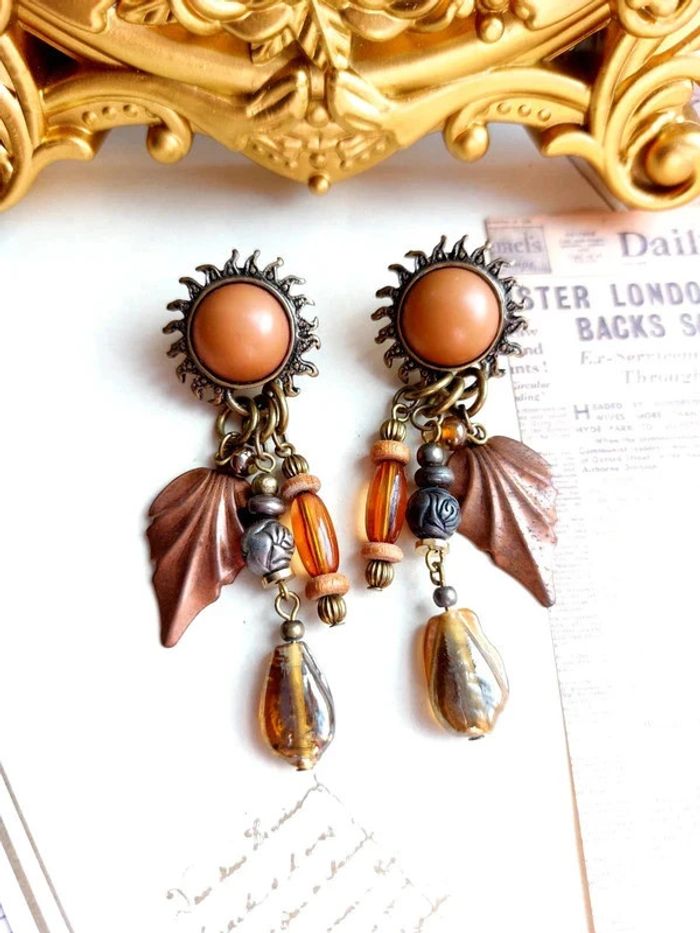 Magnifique paire de boucles d'oreilles pendantes style vintage bohème ethnique - photo numéro 6