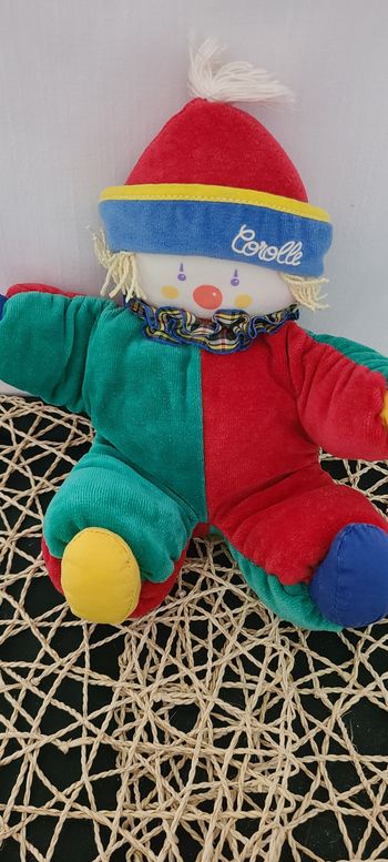 COROLLE DOUDOU POUPEE CLOWN VINTAGE ANNEE 1994 BLEU VERT ROUGE