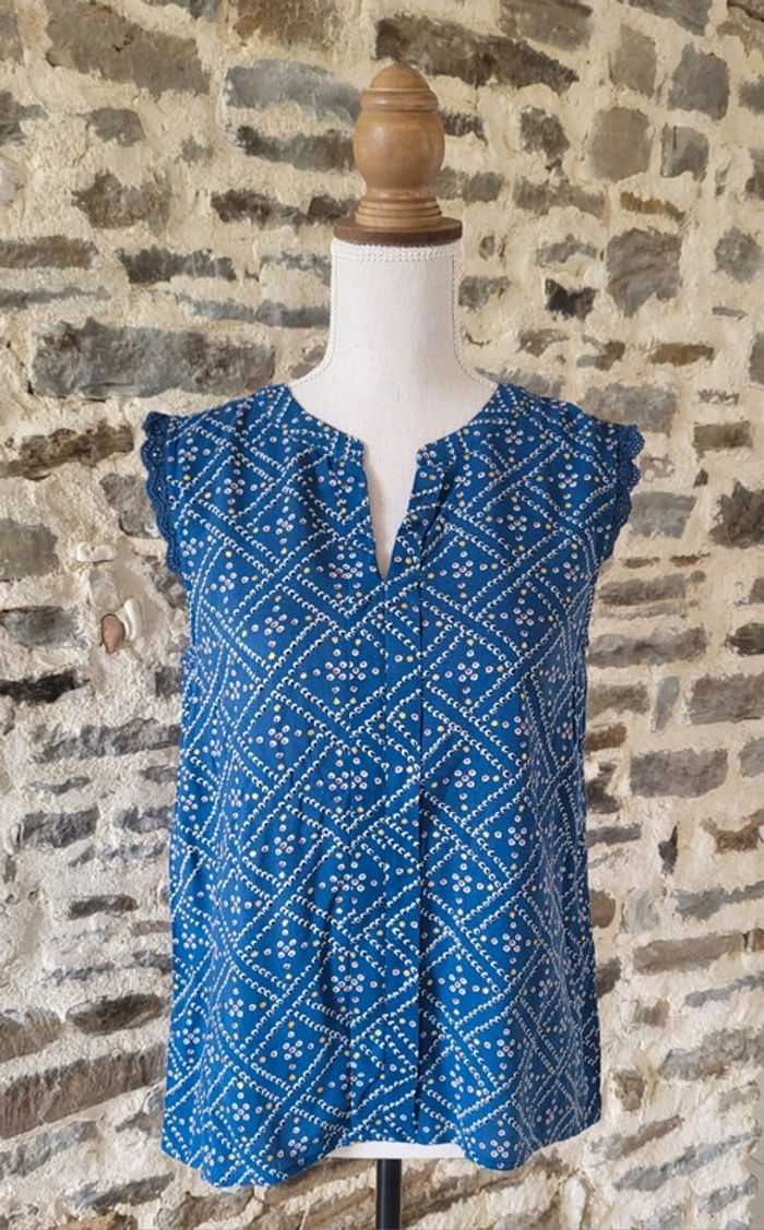 Blouse débardeur à motifs bleu pétrole et doré Only Taille S ou 36