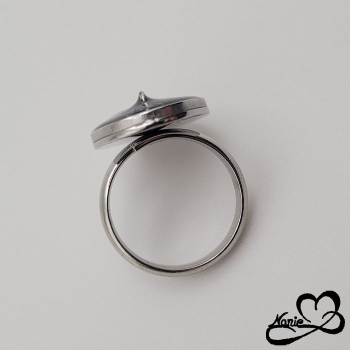 Bague ajustable ovale argentée avec deux croissants de lune - photo numéro 5