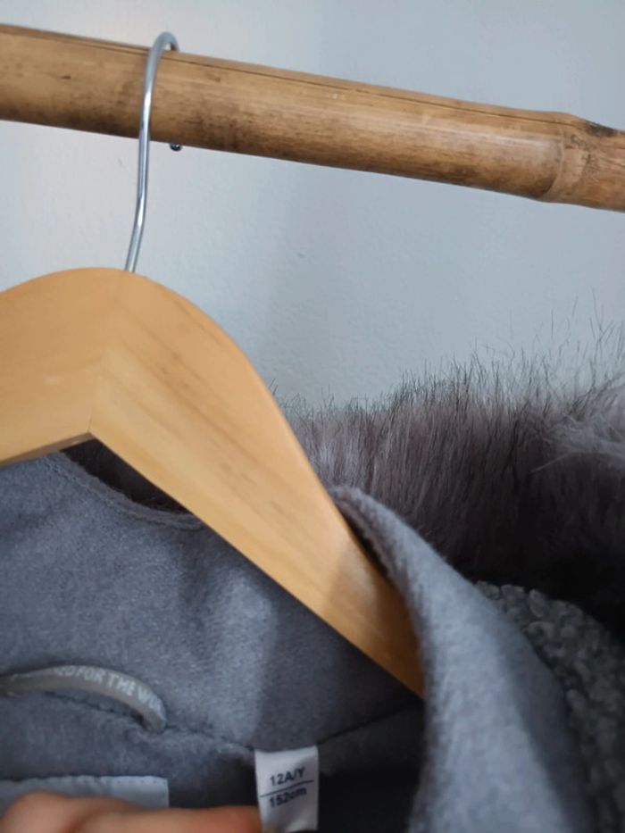 Joli manteau à capuche en laine gris très chaud Okaïdi 12 ans - photo numéro 8