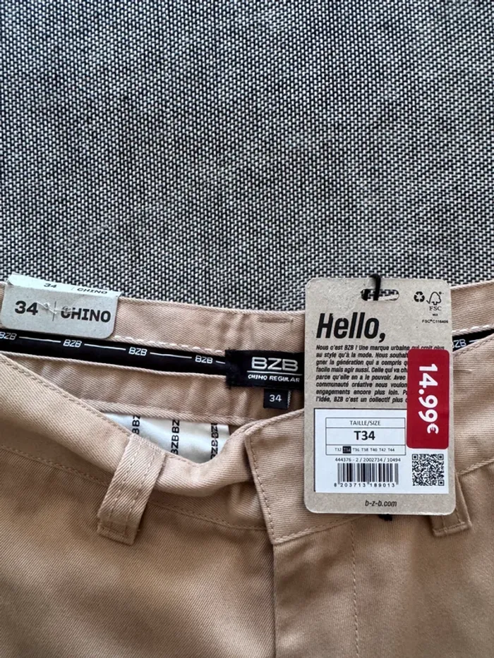 Chino BZB - Coupe Droite Classique - Beige - Taille 34 / S - Neuf avec Étiquette - Valeur 15€ - photo numéro 5