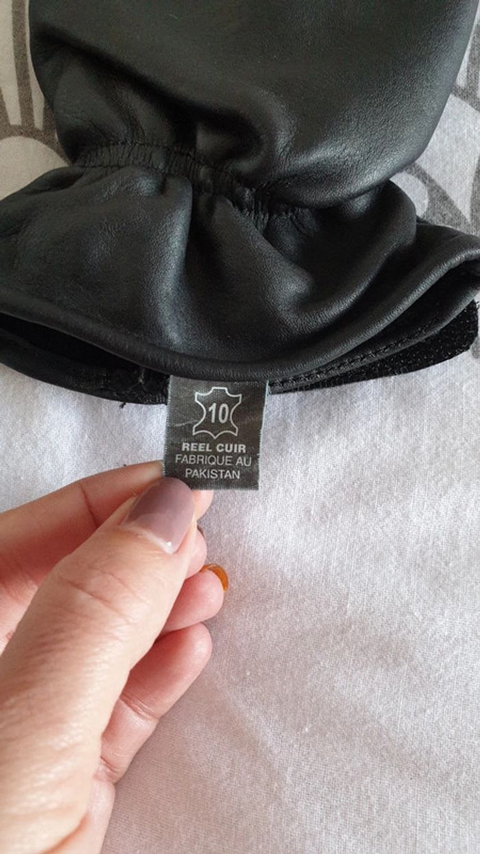 Gants chauds hiver cuir et coton noir taille 10 - photo numéro 7
