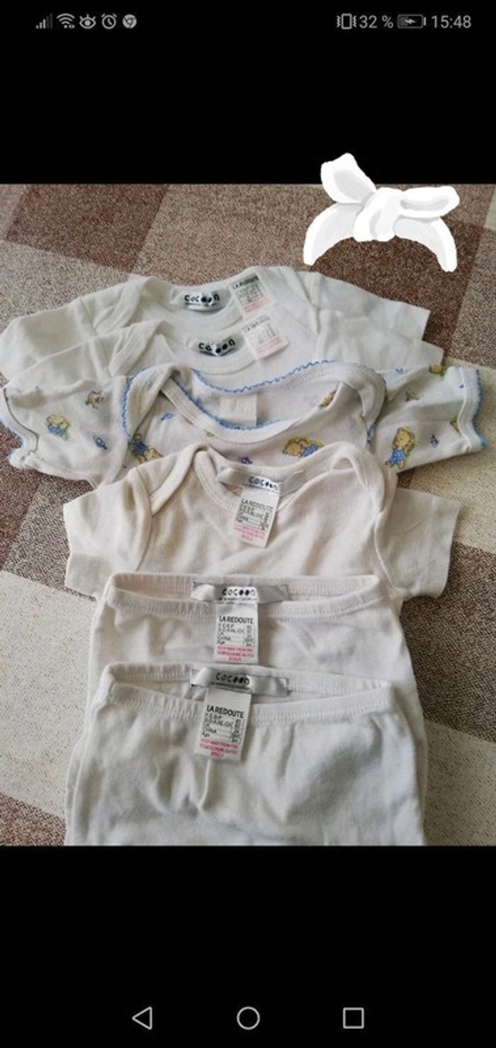 Lot 3 bodies manches courtes /1 maillot de corps manches courtes/ 2 culottes blanc 3 mois - photo numéro 2